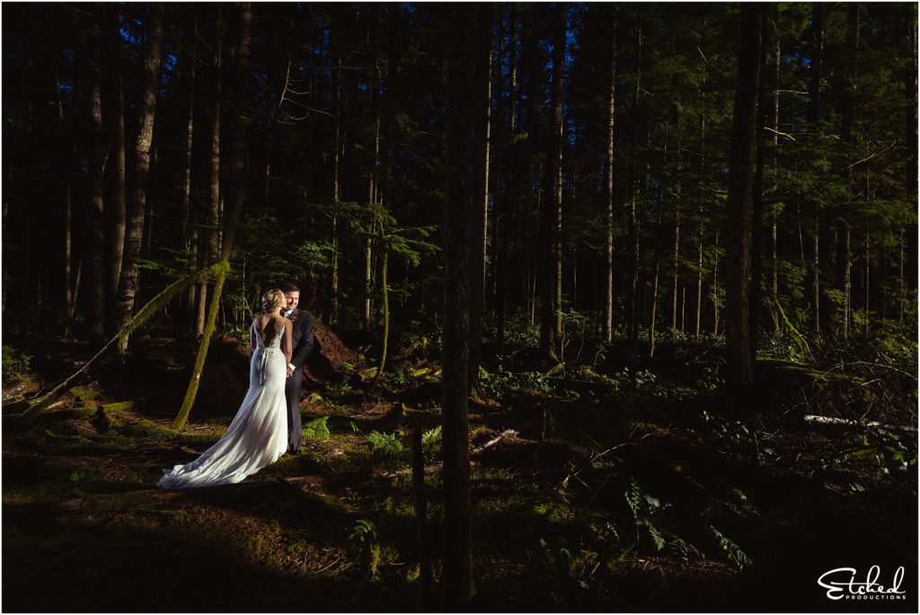 romantic forest wedding photo in Campbell River