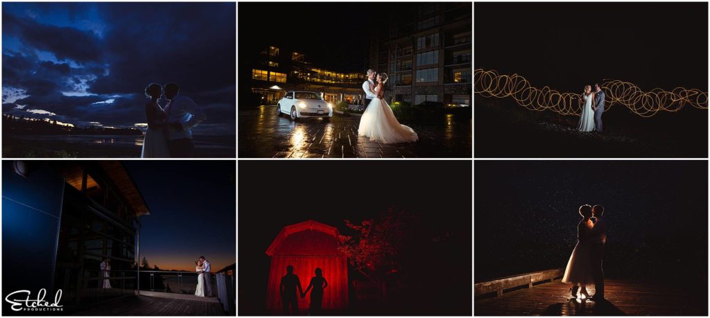 Night shots of couples by Vancouver Island Wedding photographer