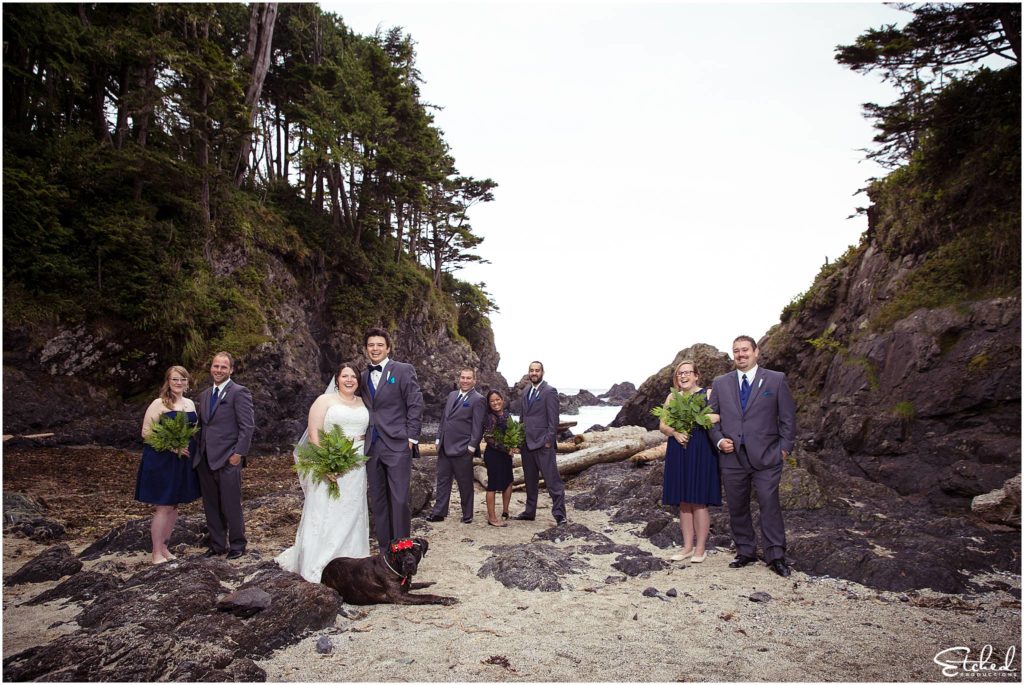 Wedding Party on beach in Ucluelet on Vancouver Island